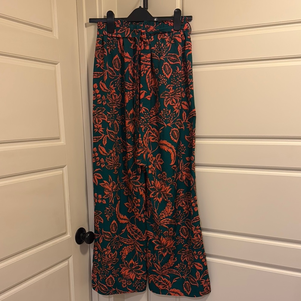 SHEIN Floral Wide-Leg Pants‎ in Teal and Orange
